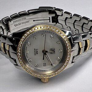 TAG Heuer Ladies Link Quartz Date Watch WJF1354 MOP Dial Diamond Bezel 27mm